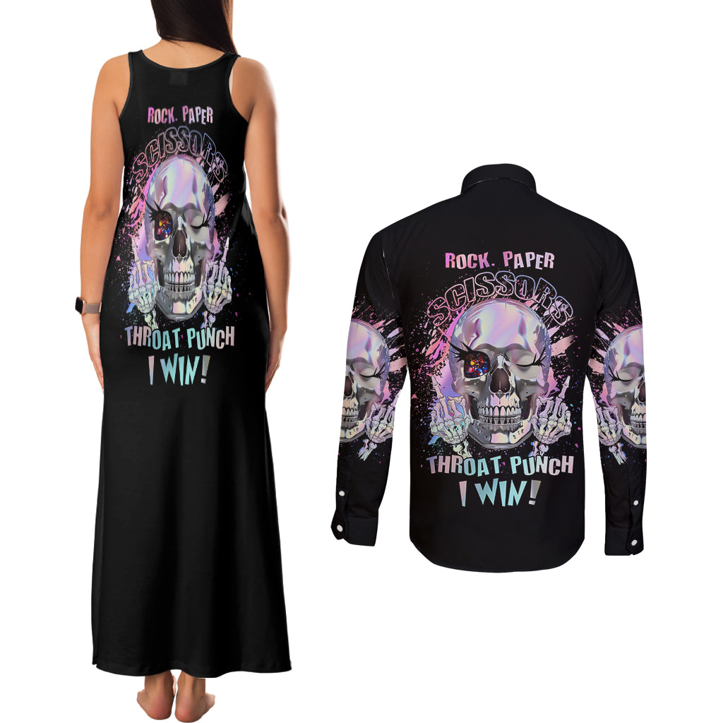 Rock Paper Throat Punch I Win Couples Matching Tank Maxi Dress and Long Sleeve Button Shirt - Wonder Print Shop