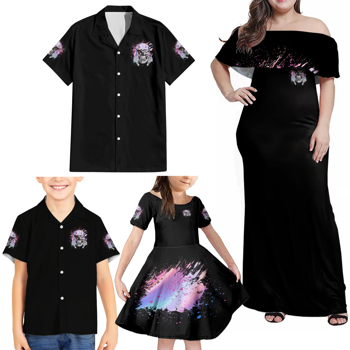 Rock Paper Throat Punch I Win Family Matching Off Shoulder Maxi Dress and Hawaiian Shirt - Wonder Print Shop