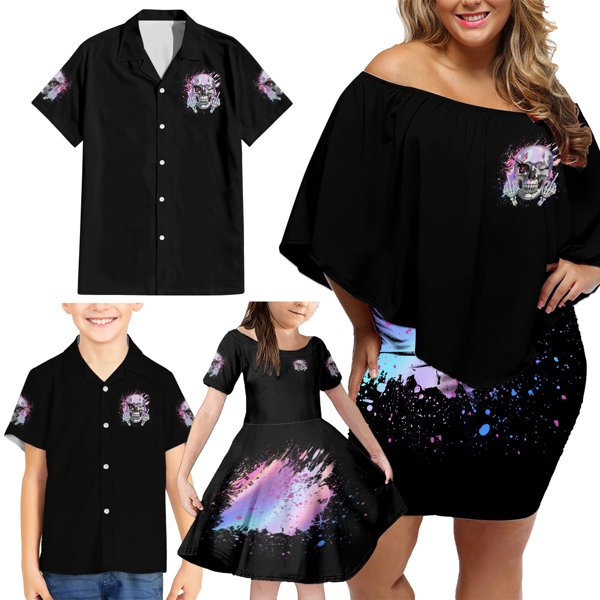 Rock Paper Throat Punch I Win Family Matching Off Shoulder Short Dress and Hawaiian Shirt - Wonder Print Shop
