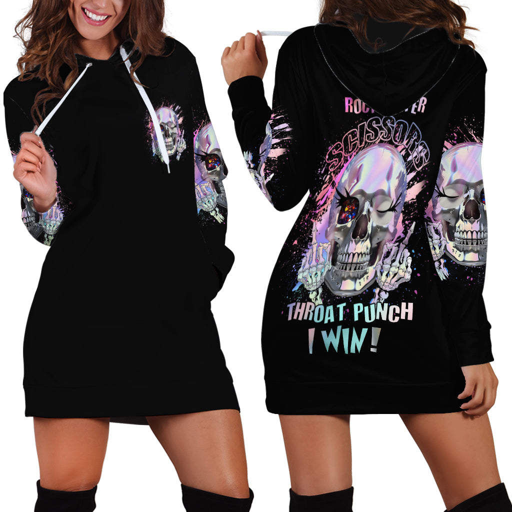 Rock Paper Throat Punch I Win Hoodie Dress - Wonder Print Shop