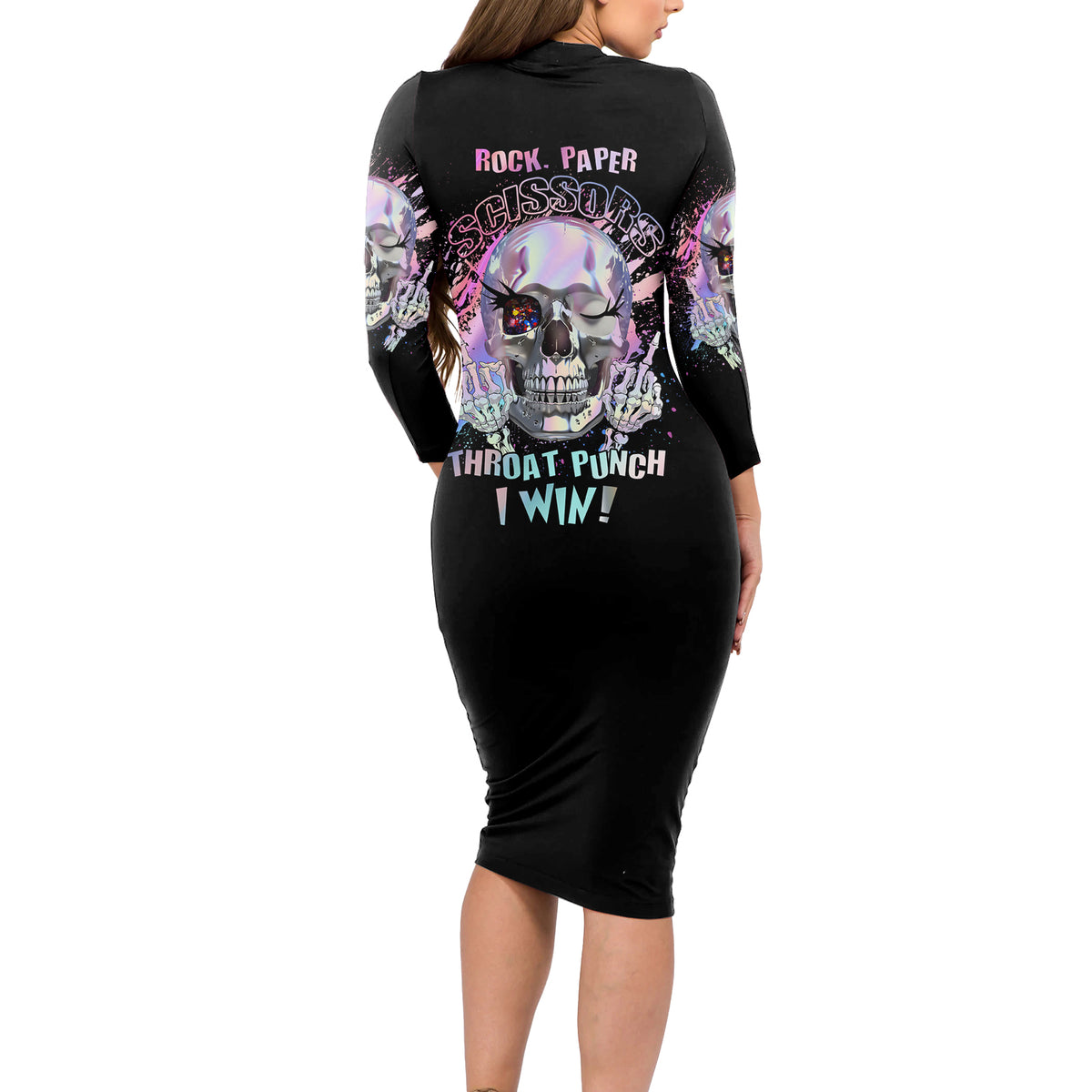 Rock Paper Throat Punch I Win Long Sleeve Bodycon Dress - Wonder Print Shop