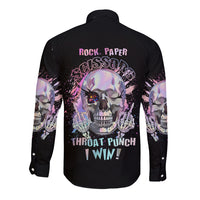 Rock Paper Throat Punch I Win Long Sleeve Button Shirt - Wonder Print Shop
