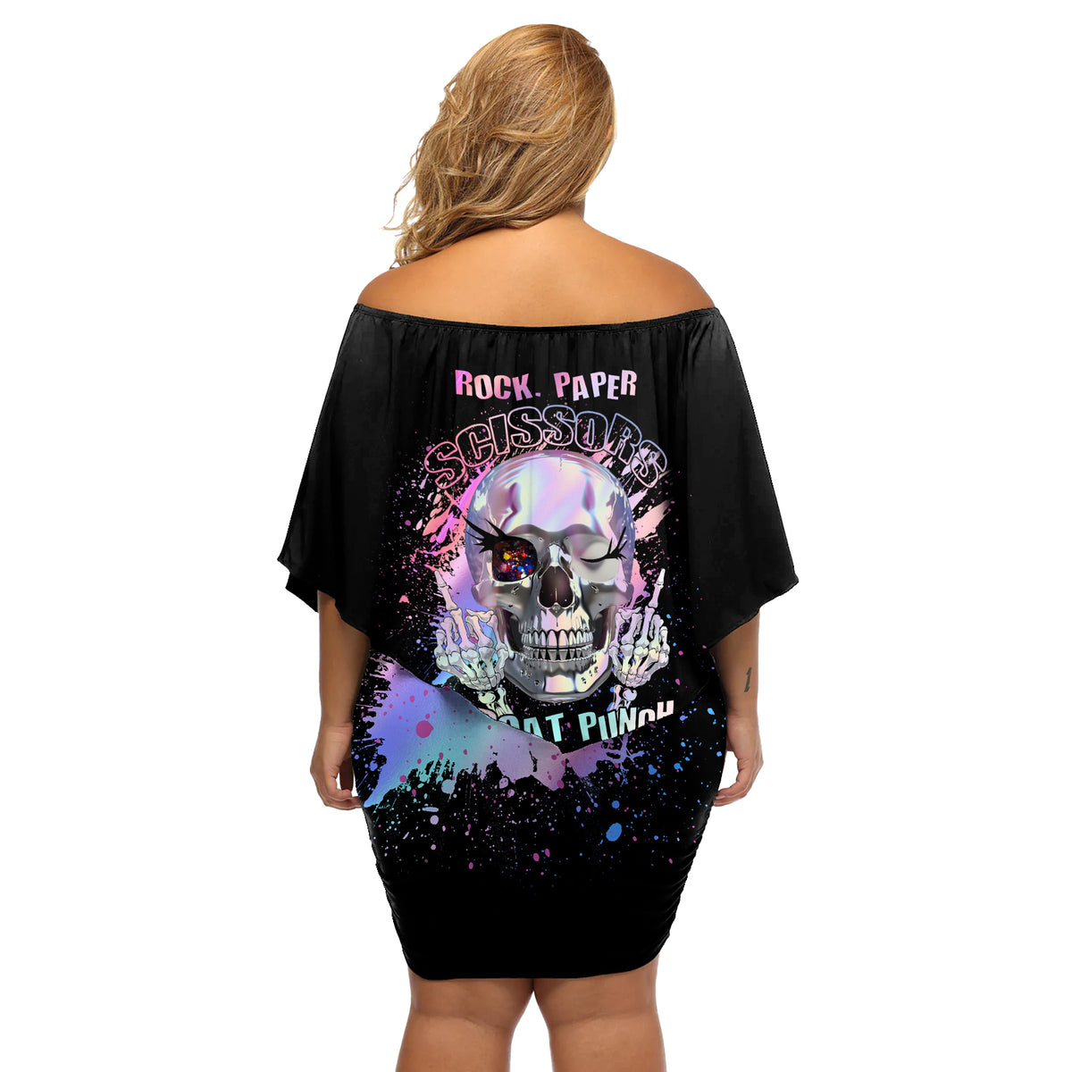 Rock Paper Throat Punch I Win Off Shoulder Short Dress - Wonder Print Shop