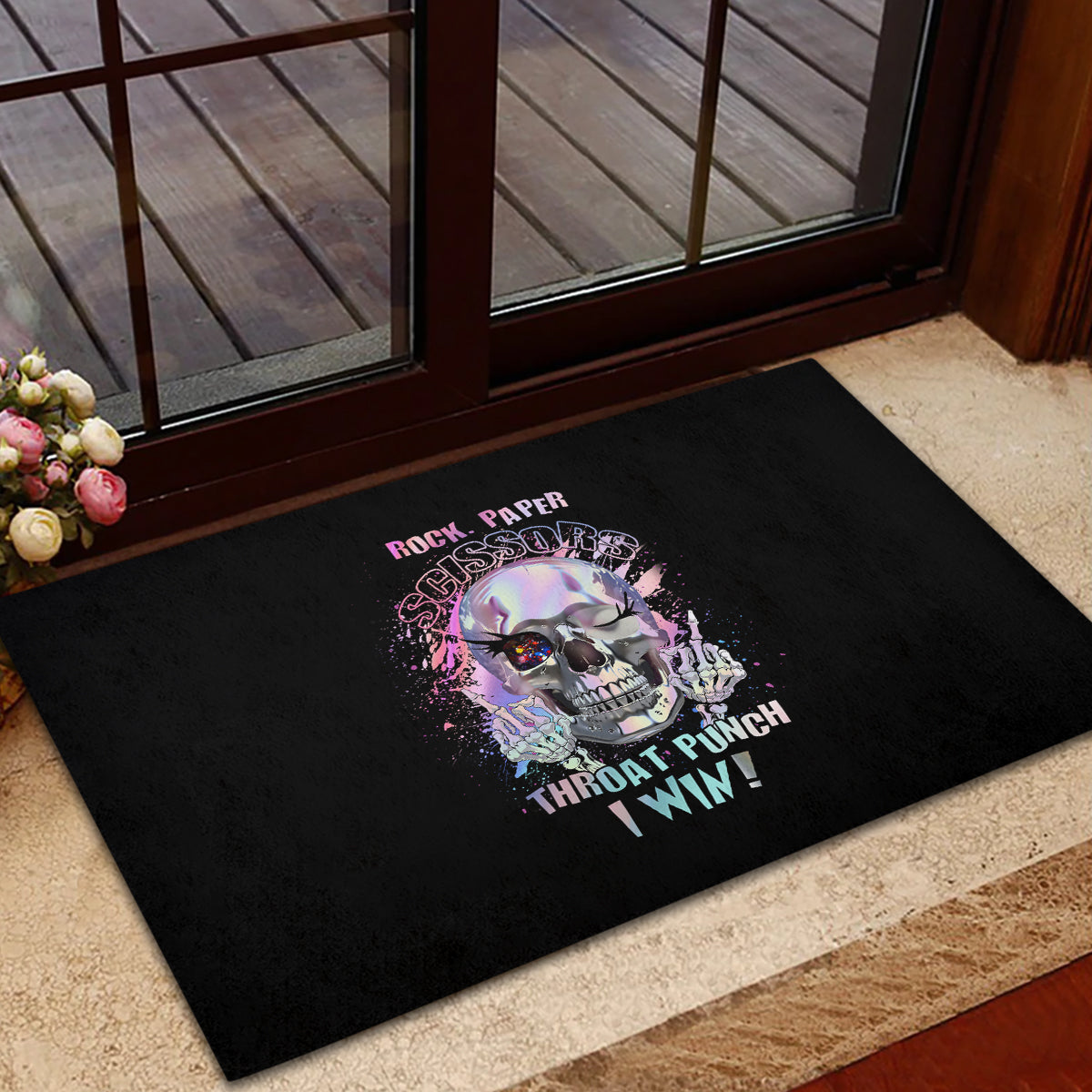 Rock Paper Throat Punch I Win Rubber Doormat - Wonder Print Shop