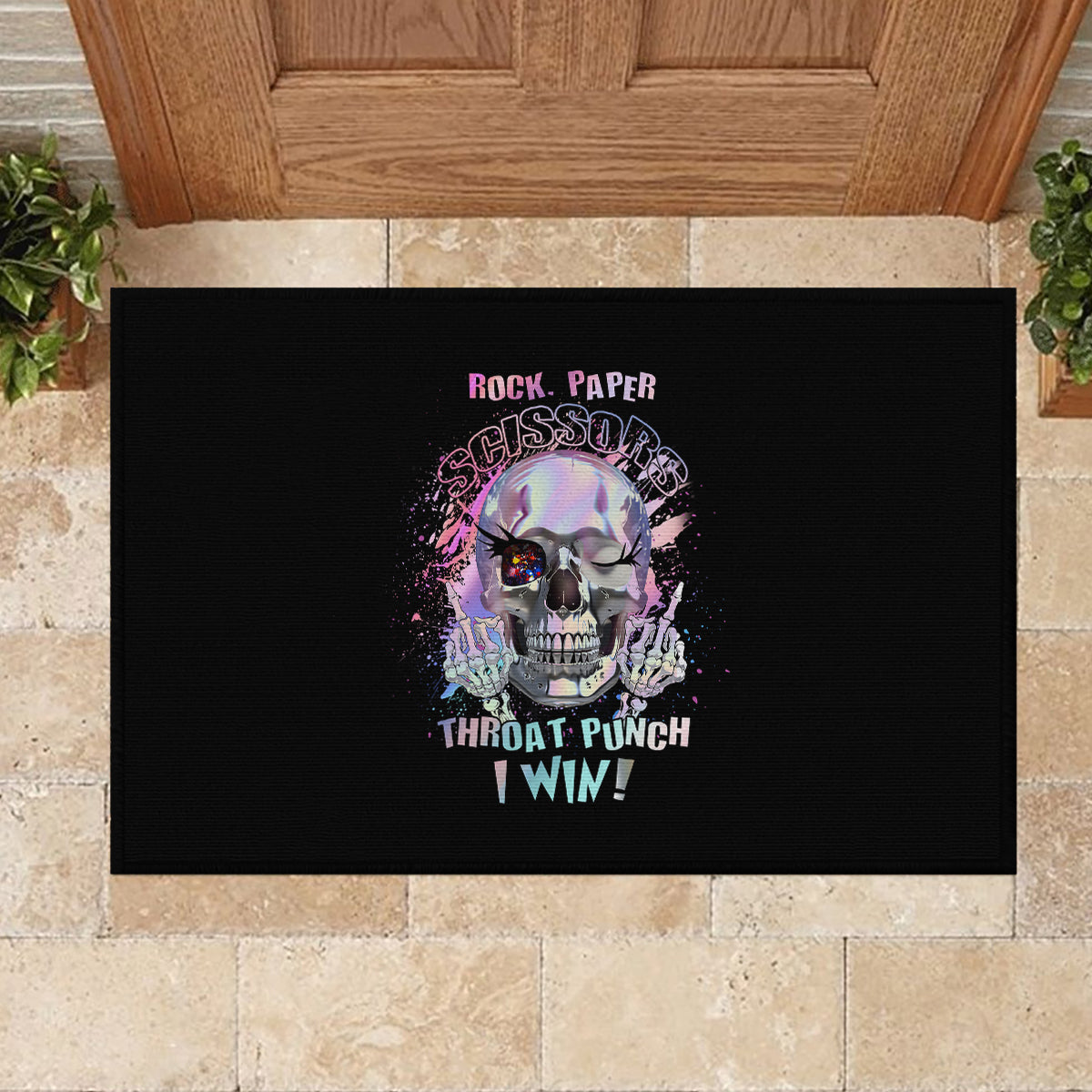 Rock Paper Throat Punch I Win Rubber Doormat - Wonder Print Shop