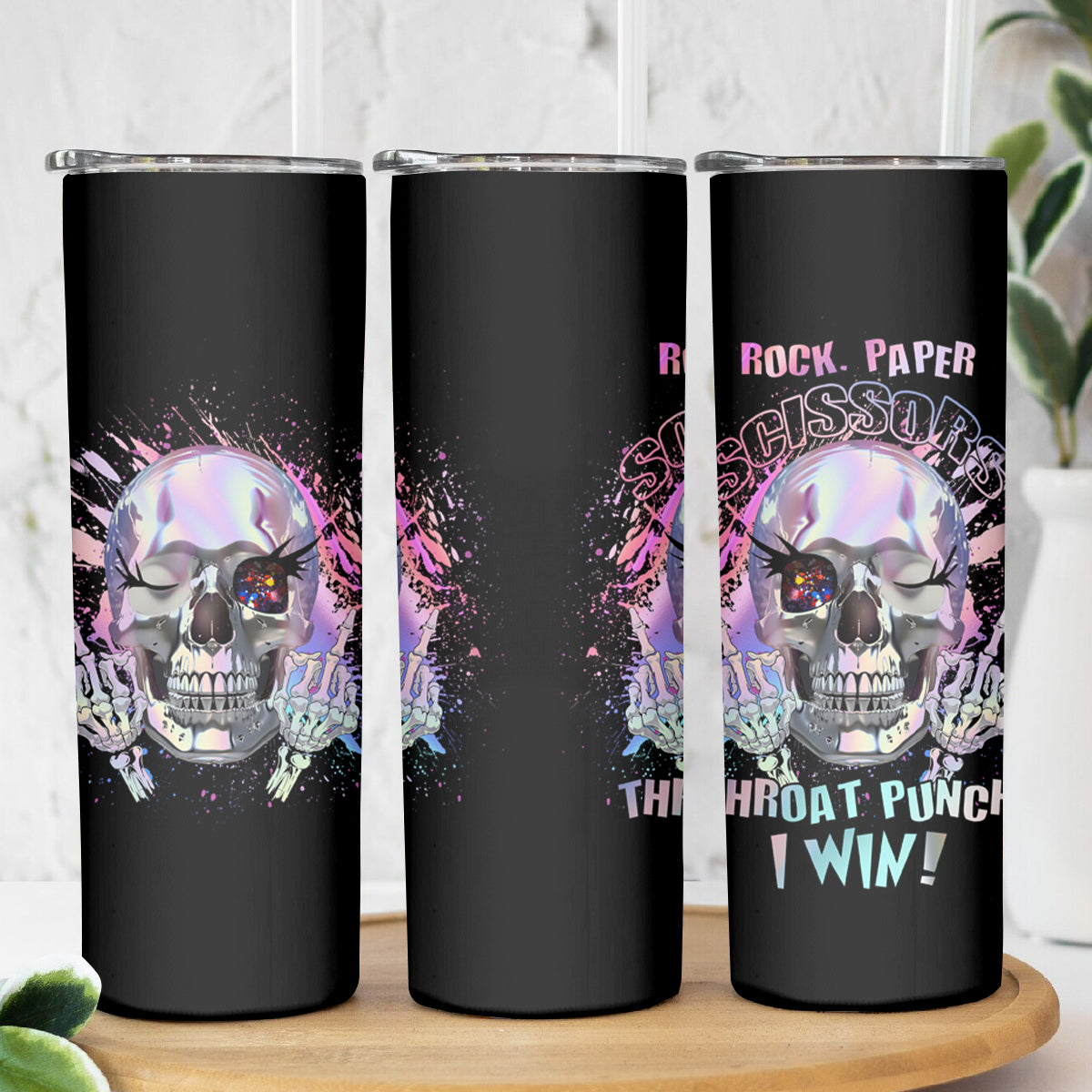 Rock Paper Throat Punch I Win Skinny Tumbler - Wonder Print Shop