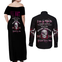 I'm A B Don't Try Me Couples Matching Off Shoulder Maxi Dress and Long Sleeve Button Shirt - Wonder Print Shop