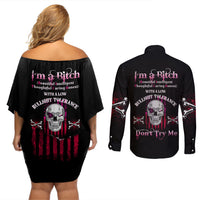 I'm A B Don't Try Me Couples Matching Off Shoulder Short Dress and Long Sleeve Button Shirt - Wonder Print Shop