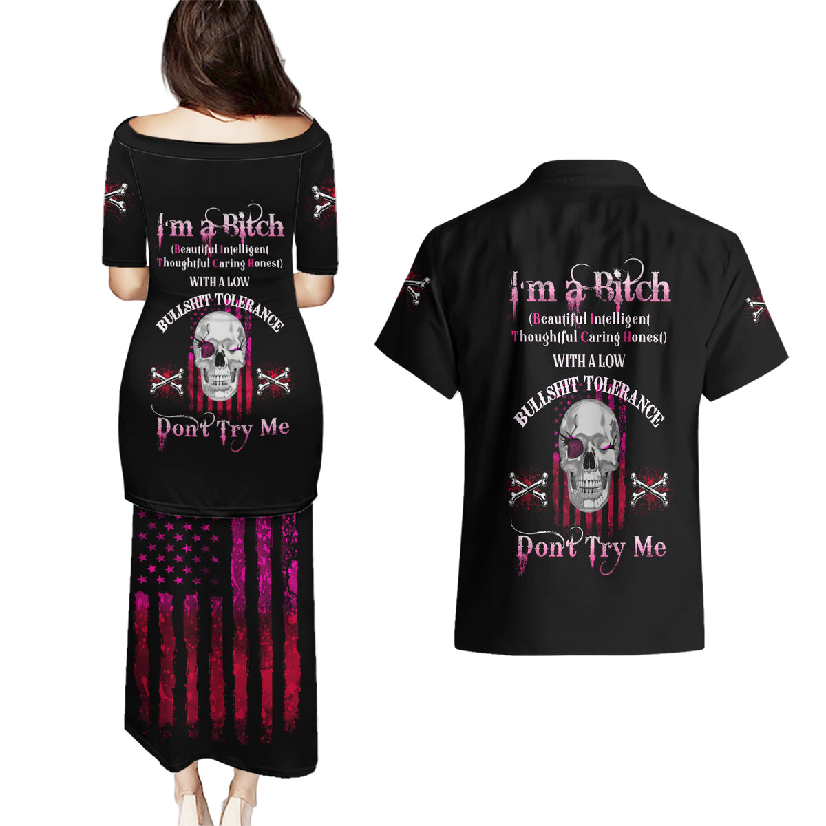 I'm A B Don't Try Me Couples Matching Puletasi Dress and Hawaiian Shirt - Wonder Print Shop