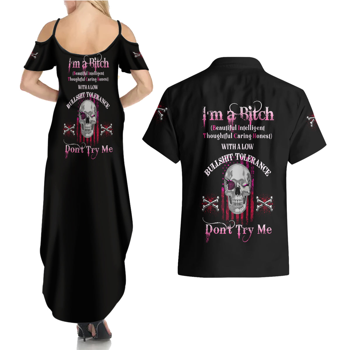 I'm A B Don't Try Me Couples Matching Summer Maxi Dress and Hawaiian Shirt - Wonder Print Shop