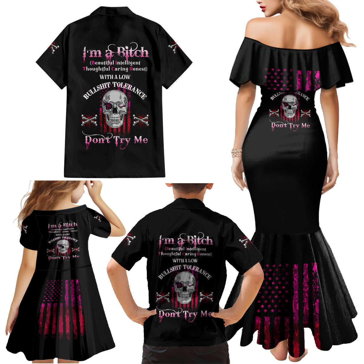 I'm A B Don't Try Me Family Matching Mermaid Dress and Hawaiian Shirt - Wonder Print Shop