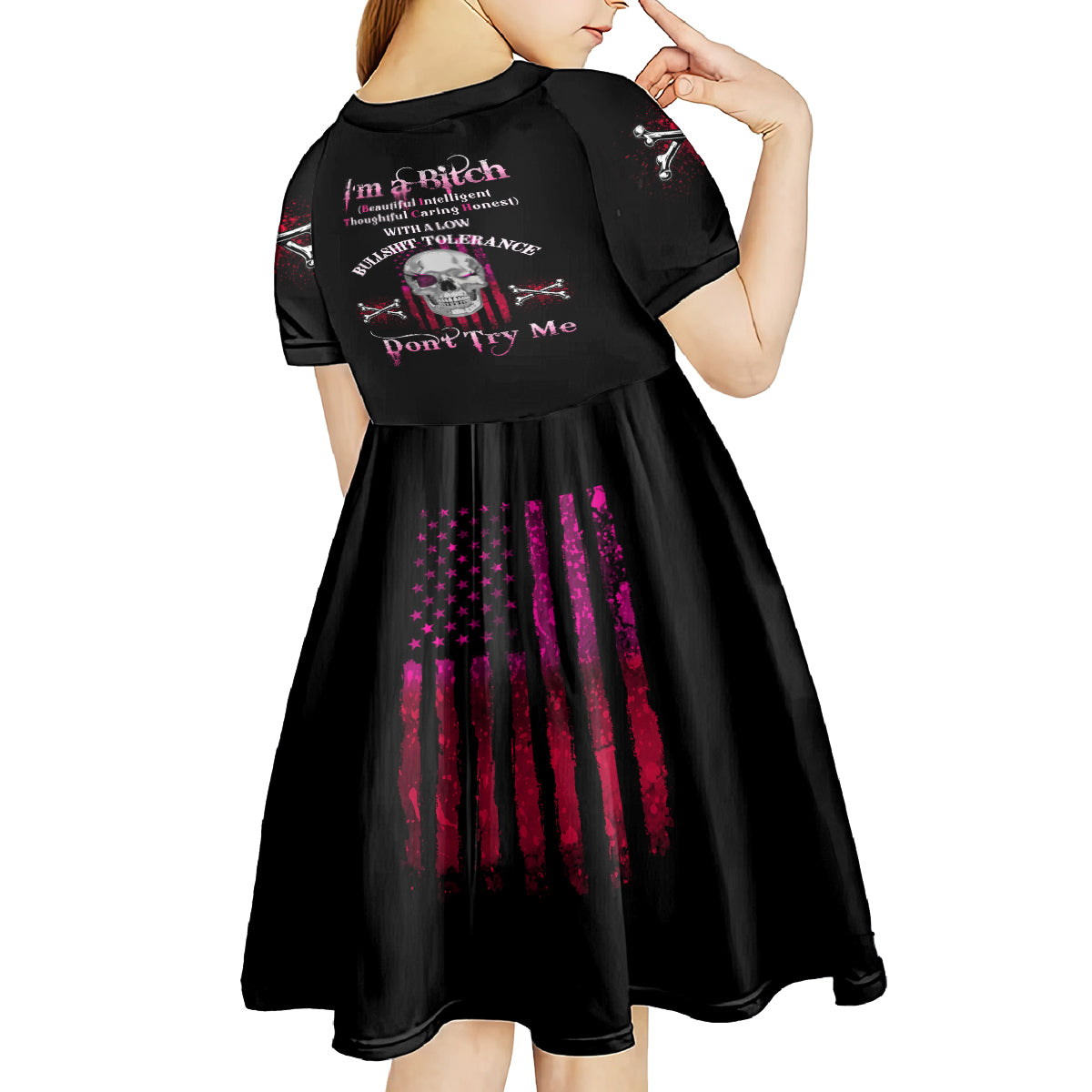 I'm A B Don't Try Me Kid Short Sleeve Dress - Wonder Print Shop