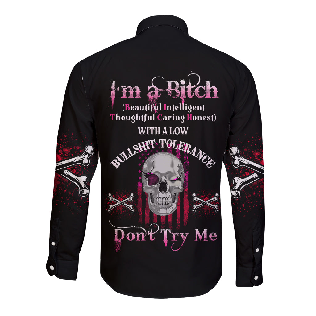I'm A B Don't Try Me Long Sleeve Button Shirt - Wonder Print Shop