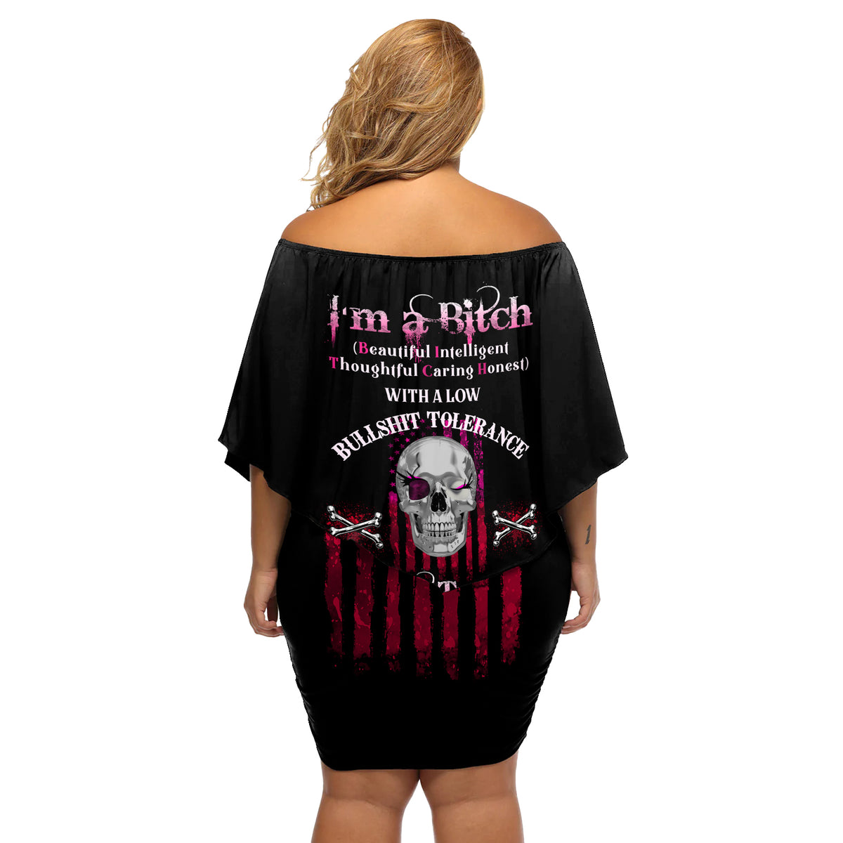 I'm A B Don't Try Me Off Shoulder Short Dress - Wonder Print Shop