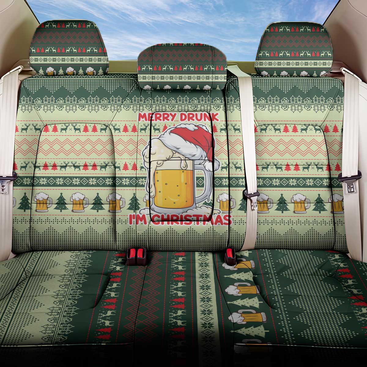 Merry Drunk I'm Christmas Back Car Seat Cover Xmas Holiday Patterns - Wonder Print Shop