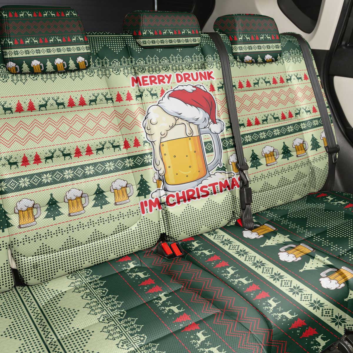 Merry Drunk I'm Christmas Back Car Seat Cover Xmas Holiday Patterns - Wonder Print Shop