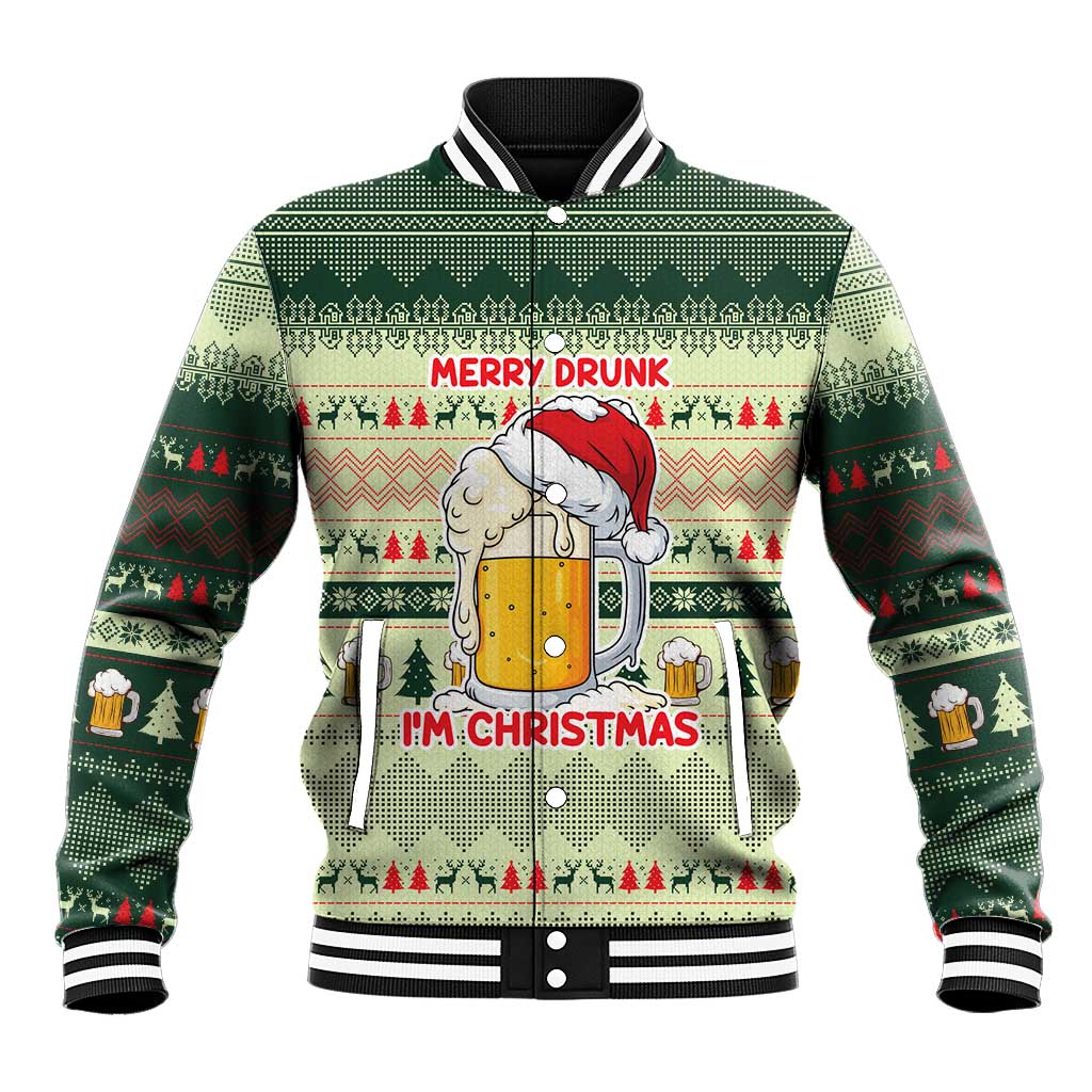 Merry Drunk I'm Christmas Baseball Jacket Xmas Holiday Patterns - Wonder Print Shop