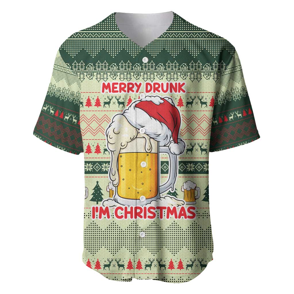 Merry Drunk I'm Christmas Baseball Jersey Xmas Holiday Patterns - Wonder Print Shop