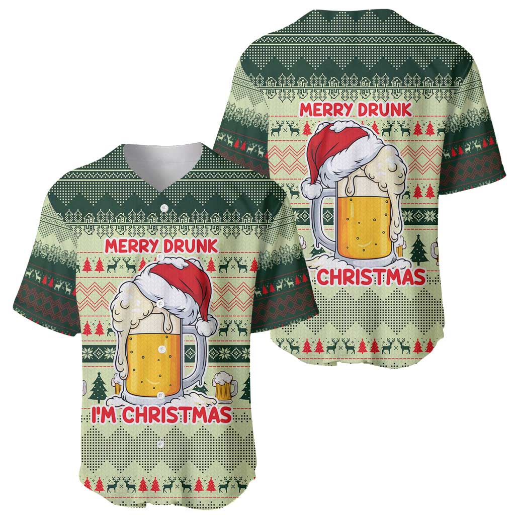 Merry Drunk I'm Christmas Baseball Jersey Xmas Holiday Patterns - Wonder Print Shop