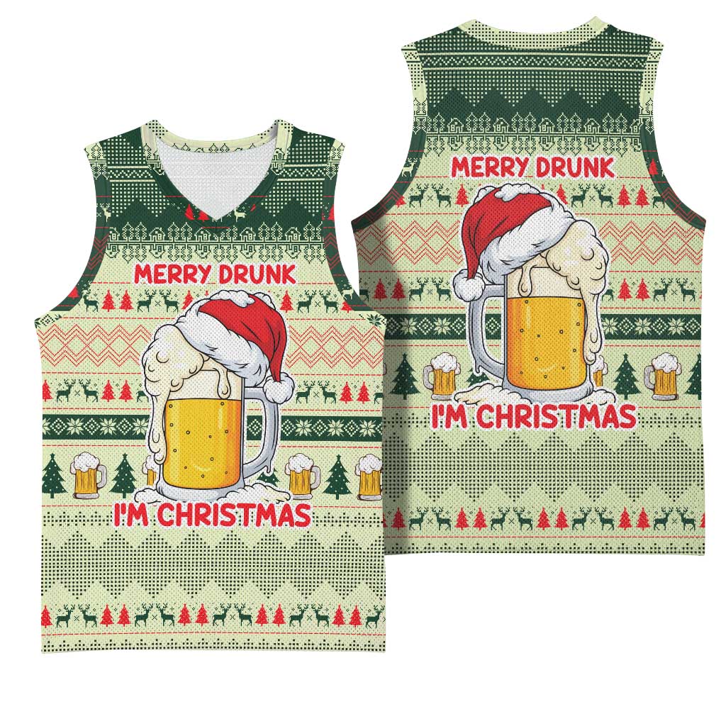 Merry Drunk I'm Christmas Basketball Jersey Xmas Holiday Patterns - Wonder Print Shop