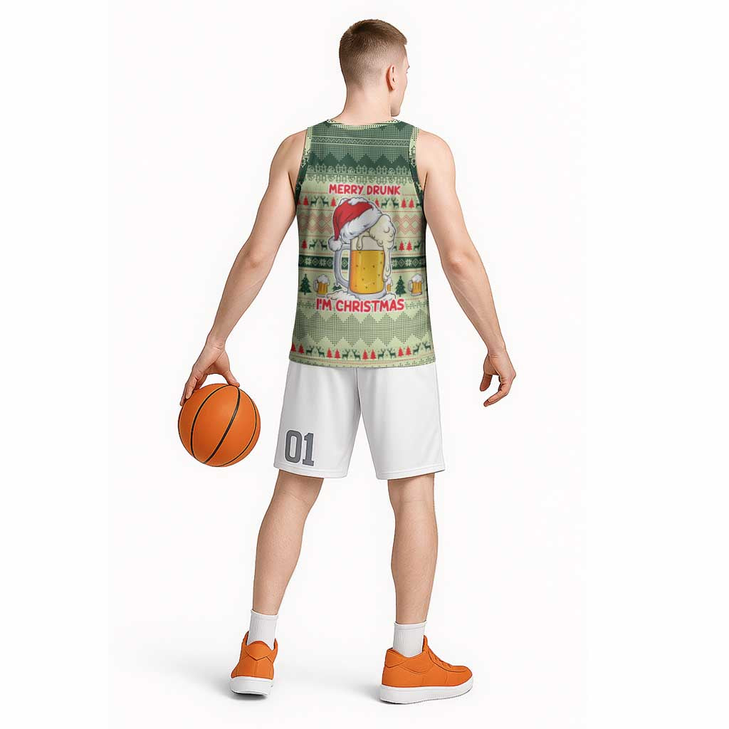 Merry Drunk I'm Christmas Basketball Jersey Xmas Holiday Patterns - Wonder Print Shop