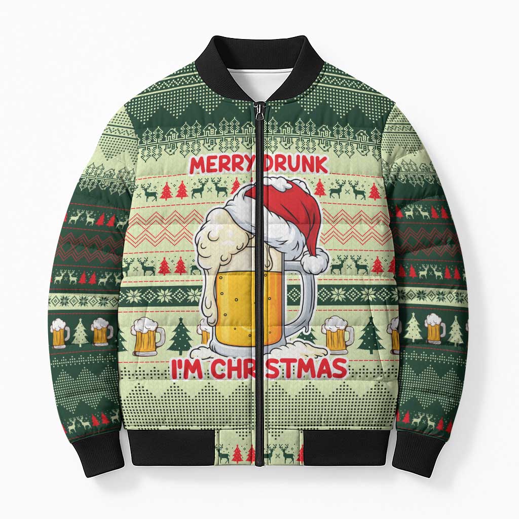 Merry Drunk I'm Christmas Bomber Puffer Jacket Xmas Holiday Patterns - Wonder Print Shop