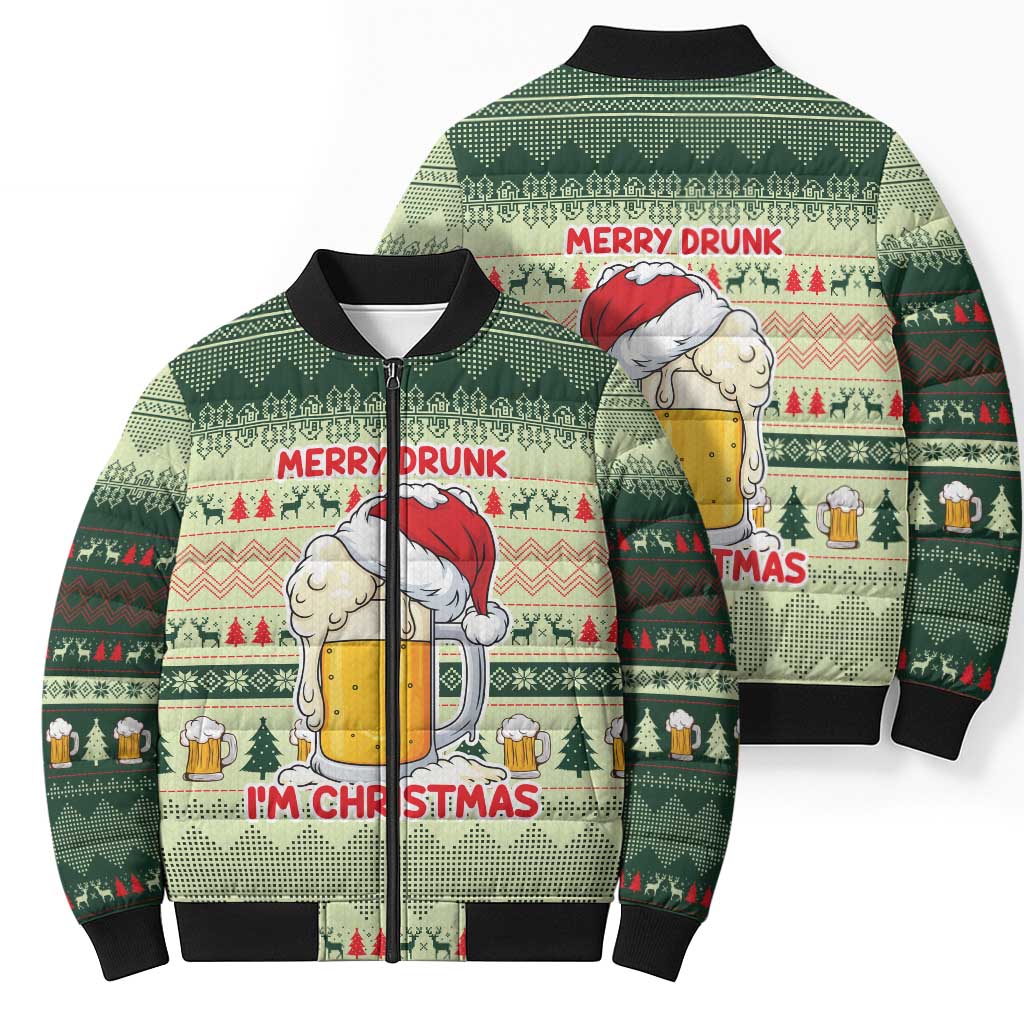 Merry Drunk I'm Christmas Bomber Puffer Jacket Xmas Holiday Patterns - Wonder Print Shop