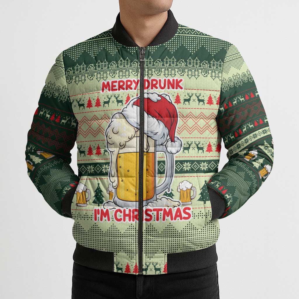 Merry Drunk I'm Christmas Bomber Puffer Jacket Xmas Holiday Patterns - Wonder Print Shop