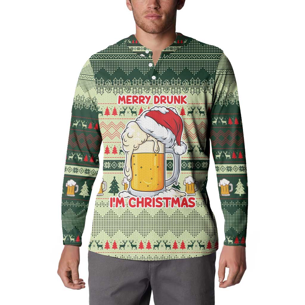 Merry Drunk I'm Christmas Button Sweatshirt Xmas Holiday Patterns - Wonder Print Shop