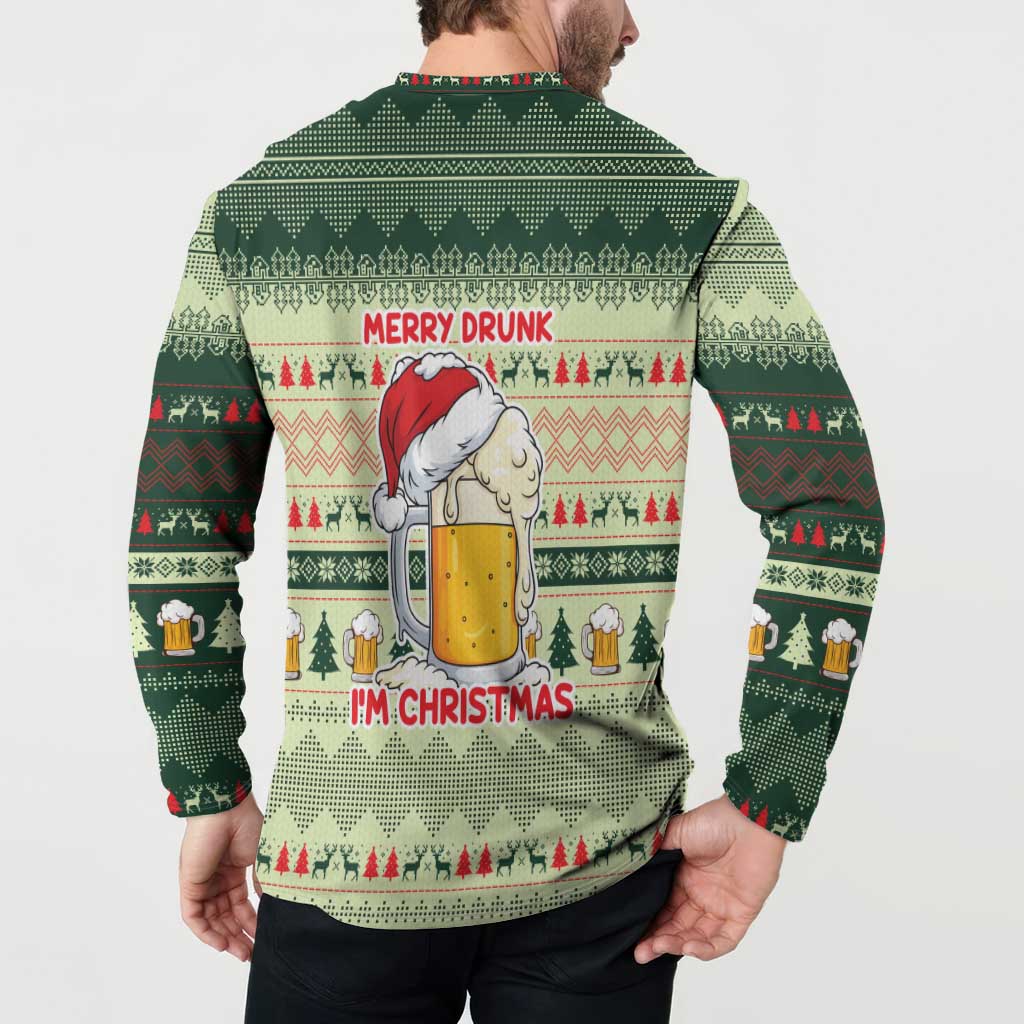 Merry Drunk I'm Christmas Button Sweatshirt Xmas Holiday Patterns - Wonder Print Shop