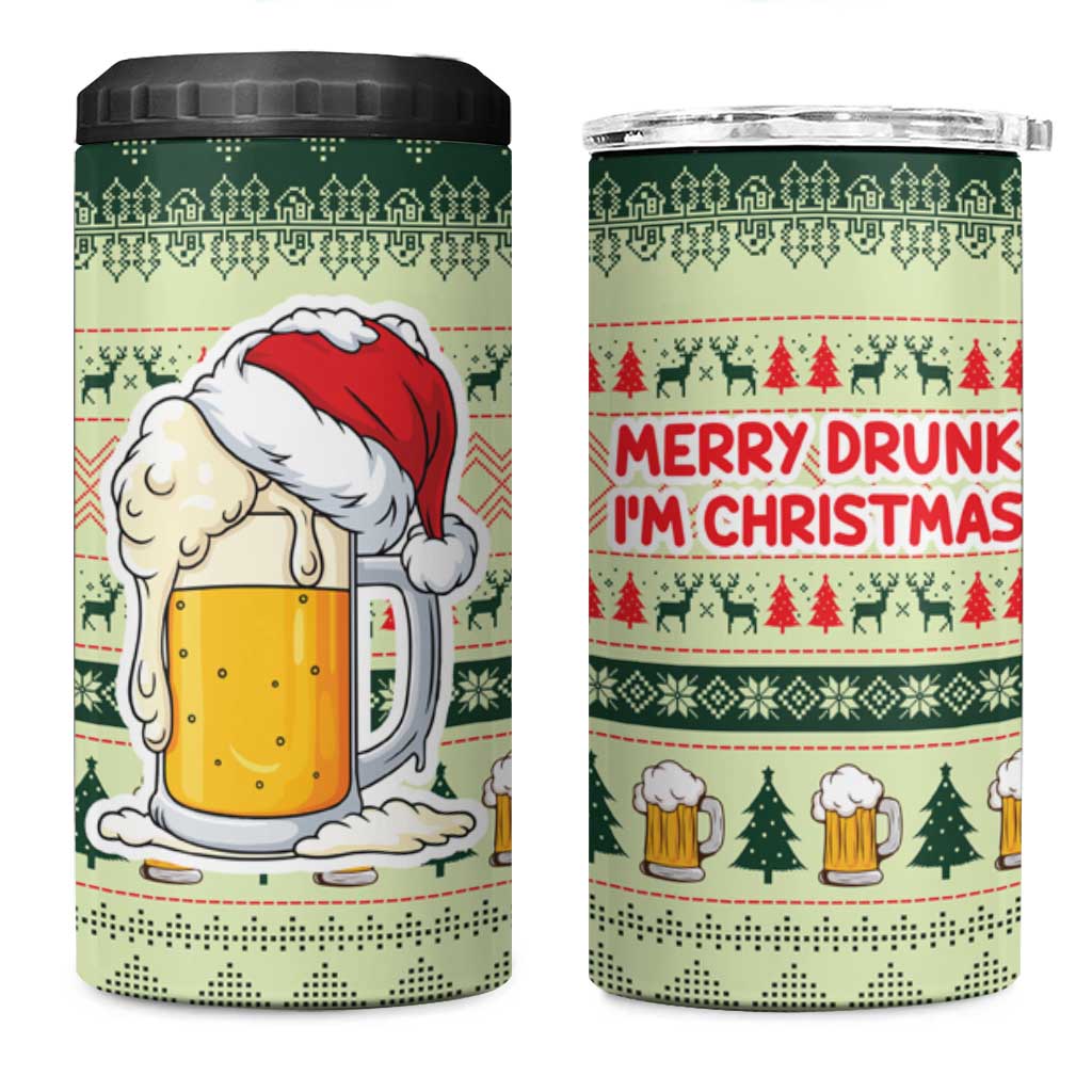 Merry Drunk I'm Christmas 4 in 1 Can Cooler Tumbler Xmas Holiday Patterns - Wonder Print Shop