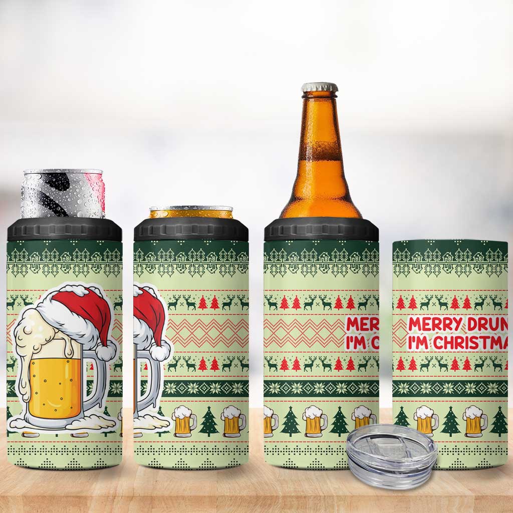Merry Drunk I'm Christmas 4 in 1 Can Cooler Tumbler Xmas Holiday Patterns - Wonder Print Shop