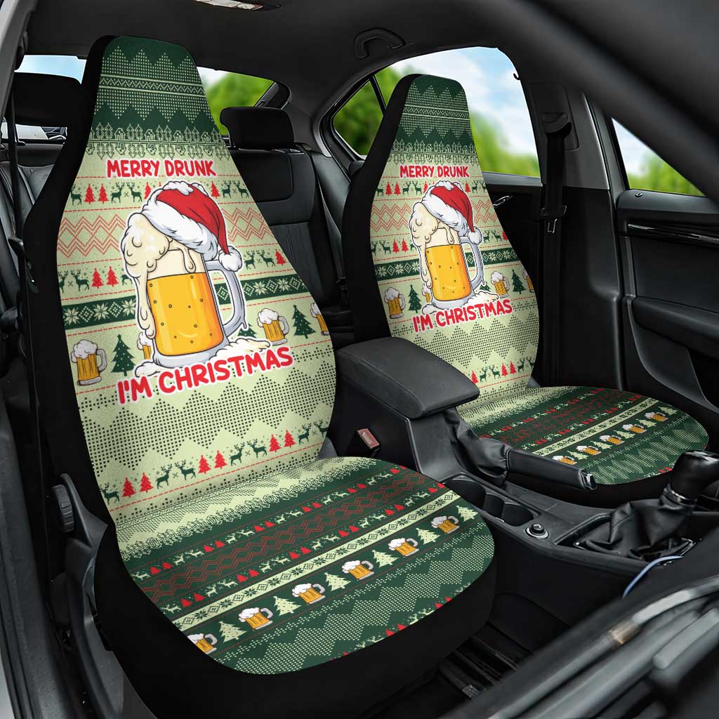 Merry Drunk I'm Christmas Car Seat Cover Xmas Holiday Patterns - Wonder Print Shop