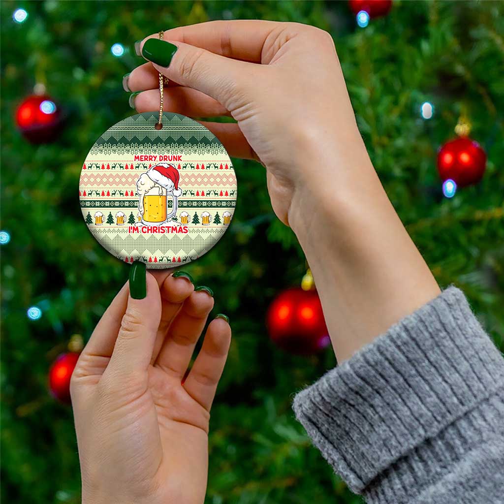 Merry Drunk I'm Christmas Ceramic Ornament Xmas Holiday Patterns - Wonder Print Shop