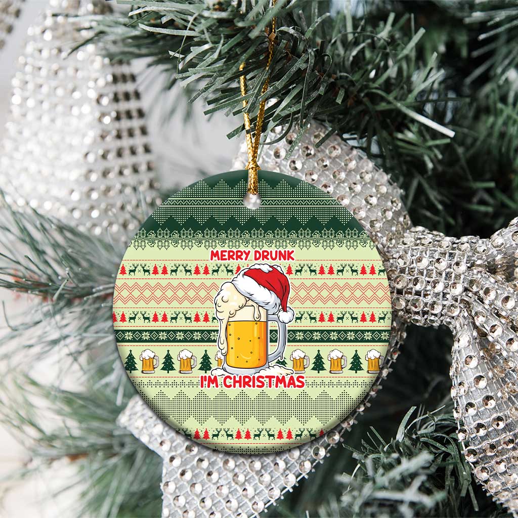 Merry Drunk I'm Christmas Ceramic Ornament Xmas Holiday Patterns - Wonder Print Shop