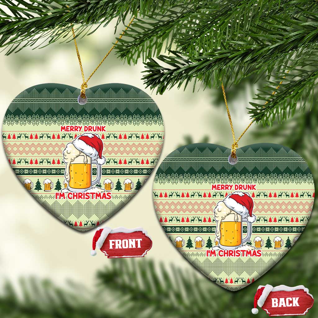 Merry Drunk I'm Christmas Ceramic Ornament Xmas Holiday Patterns - Wonder Print Shop