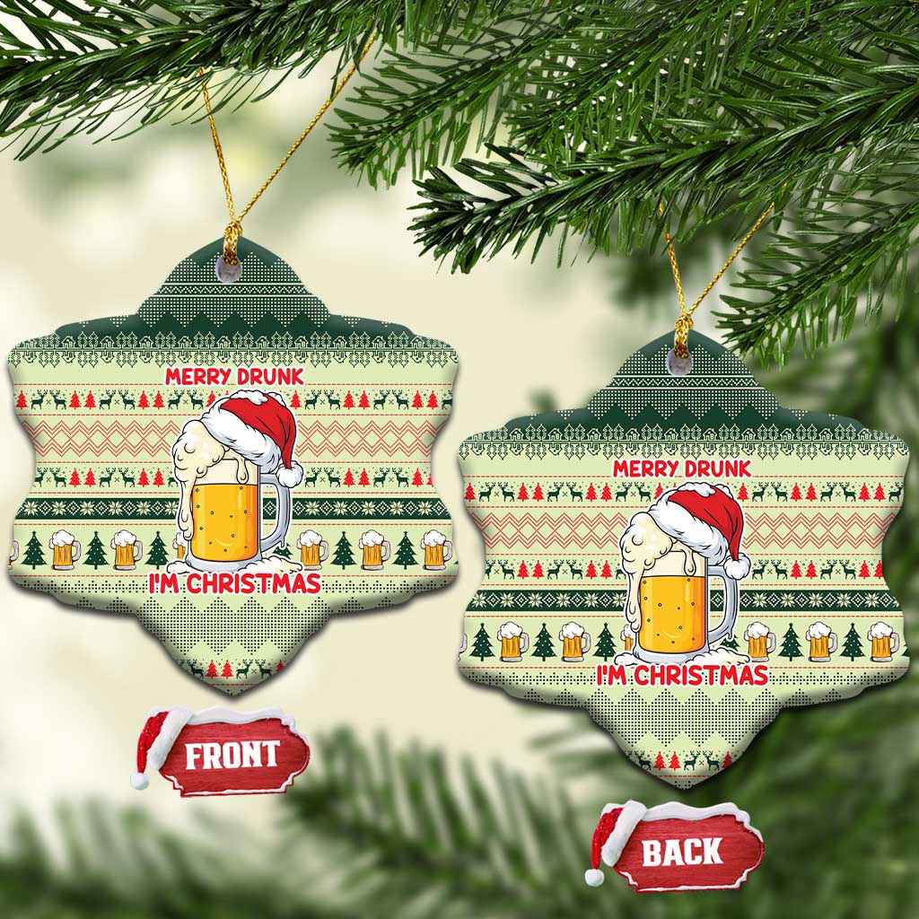 Merry Drunk I'm Christmas Ceramic Ornament Xmas Holiday Patterns - Wonder Print Shop