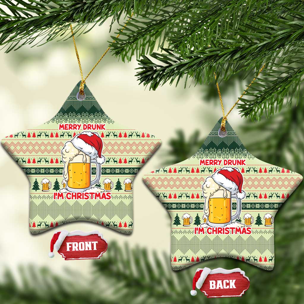 Merry Drunk I'm Christmas Ceramic Ornament Xmas Holiday Patterns - Wonder Print Shop