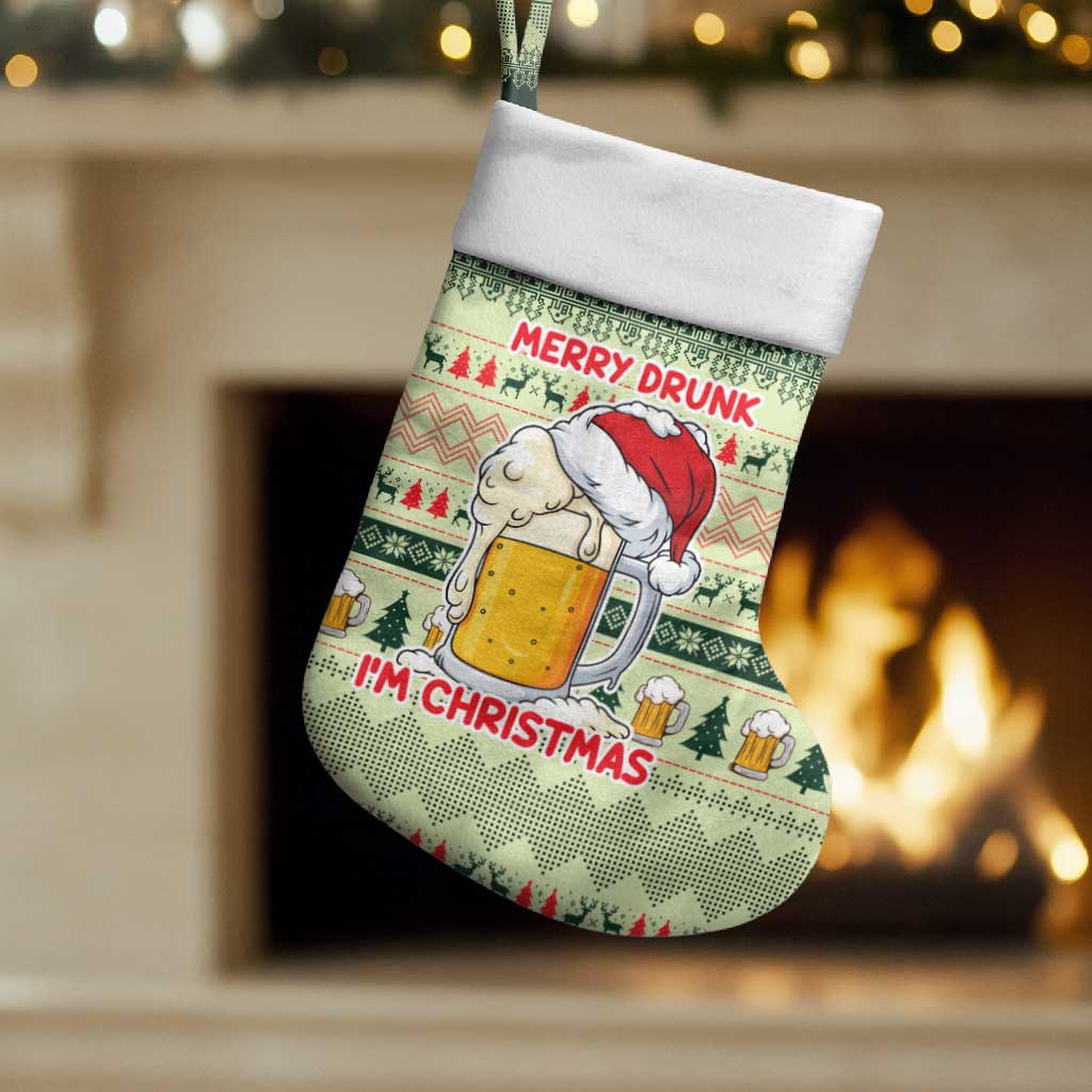 Merry Drunk I'm Christmas Stocking Xmas Holiday Patterns - Wonder Print Shop