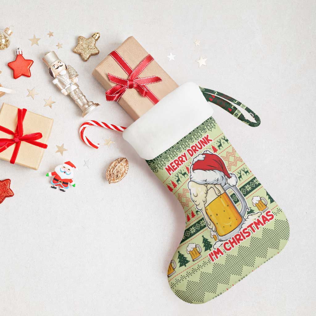 Merry Drunk I'm Christmas Stocking Xmas Holiday Patterns - Wonder Print Shop