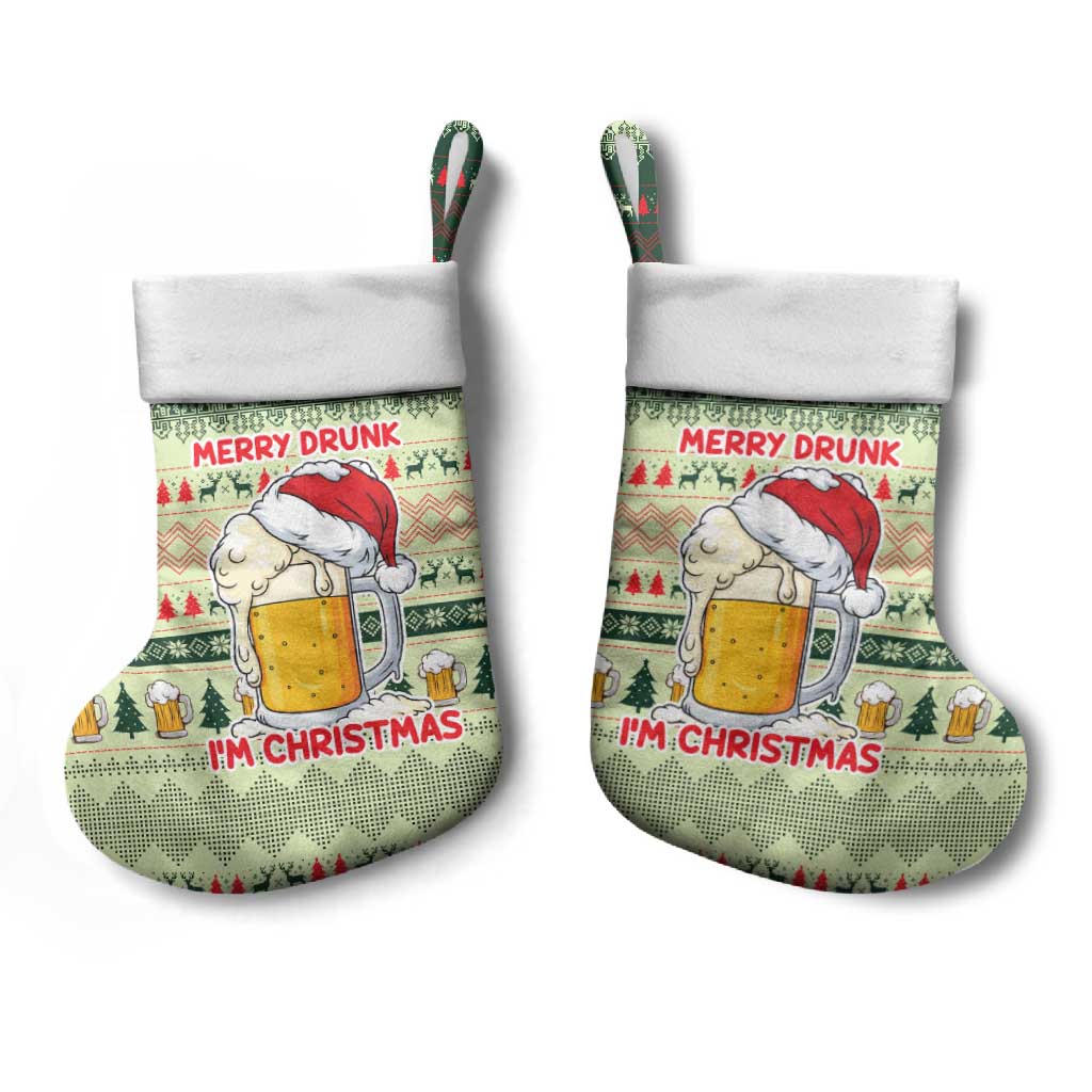 Merry Drunk I'm Christmas Stocking Xmas Holiday Patterns - Wonder Print Shop