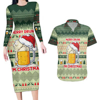 Merry Drunk I'm Christmas Couples Matching Long Sleeve Bodycon Dress and Hawaiian Shirt Xmas Holiday Patterns - Wonder Print Shop