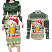 Merry Drunk I'm Christmas Couples Matching Long Sleeve Bodycon Dress and Long Sleeve Button Shirt Xmas Holiday Patterns - Wonder Print Shop