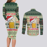 Merry Drunk I'm Christmas Couples Matching Long Sleeve Bodycon Dress and Long Sleeve Button Shirt Xmas Holiday Patterns - Wonder Print Shop