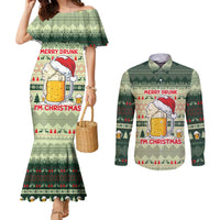 Merry Drunk I'm Christmas Couples Matching Mermaid Dress and Long Sleeve Button Shirt Xmas Holiday Patterns - Wonder Print Shop