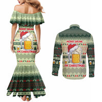 Merry Drunk I'm Christmas Couples Matching Mermaid Dress and Long Sleeve Button Shirt Xmas Holiday Patterns - Wonder Print Shop