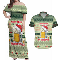 Merry Drunk I'm Christmas Couples Matching Off Shoulder Maxi Dress and Hawaiian Shirt Xmas Holiday Patterns - Wonder Print Shop