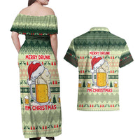 Merry Drunk I'm Christmas Couples Matching Off Shoulder Maxi Dress and Hawaiian Shirt Xmas Holiday Patterns - Wonder Print Shop