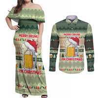 Merry Drunk I'm Christmas Couples Matching Off Shoulder Maxi Dress and Long Sleeve Button Shirt Xmas Holiday Patterns - Wonder Print Shop