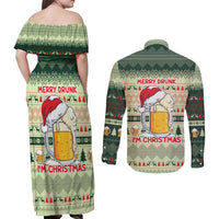 Merry Drunk I'm Christmas Couples Matching Off Shoulder Maxi Dress and Long Sleeve Button Shirt Xmas Holiday Patterns - Wonder Print Shop